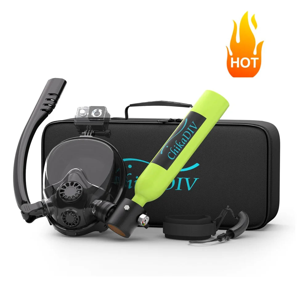 chikaDIV 0.5L Diving Tank with Snorkeling Mask, Hand Pump, Can be used underwater for 5-10 minutes, Outdoor Travel Equipment