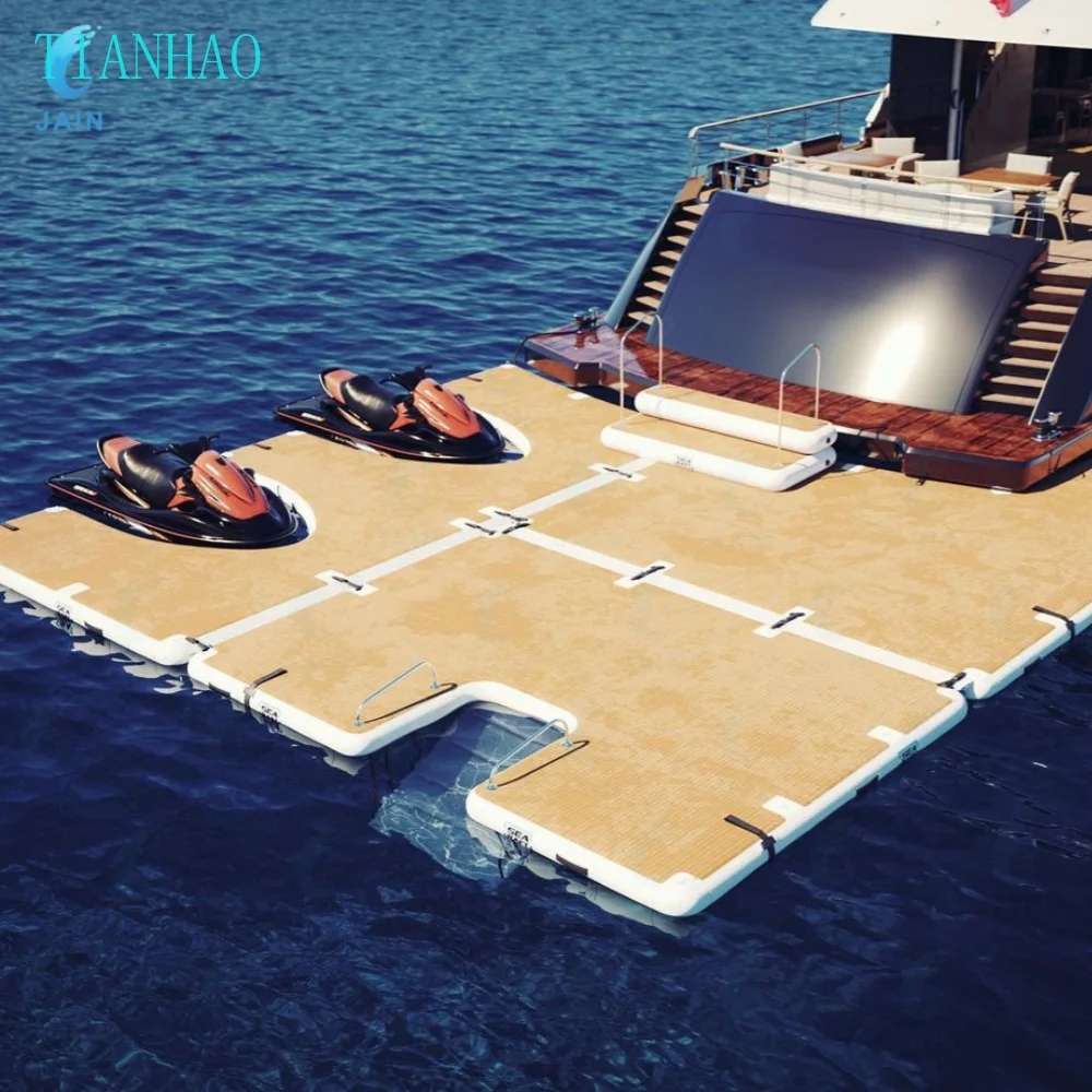 Inflatable Floating Dock Air Dock Platform Floating Island Raft with None-Slip Surface for Pool Beach Ocean