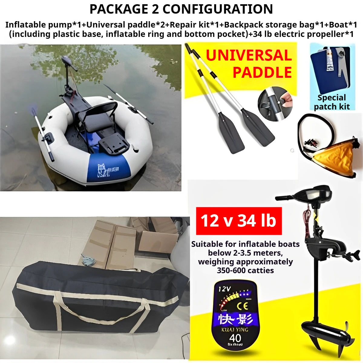 2-Minute Foldable HDPE Inflatable Fishing Boat, 250kg Capacity Solo Raft w/ Electric Motor Port, Stable Pontoon for Lure Angling