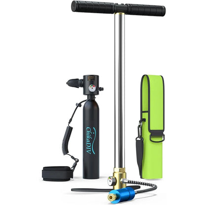 CHIKADIV C300P Mini Scuba Tank 0.5L with 5-10 Minutes,Portable Oxygen Tank for Snorkeling DivingWith Hand Pump Divig Gear travel