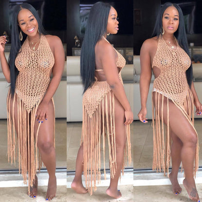 European And American Woven Two-Wear Method Fringed Beach Skirt