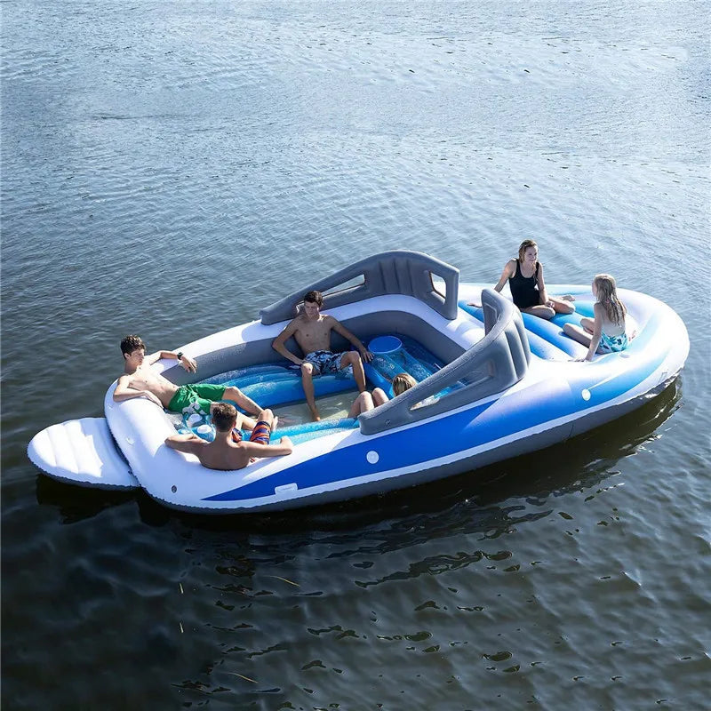 Inflatable boat 6 people inflatable floating island, sea party inflatable yacht, thickened PVC rafting boat