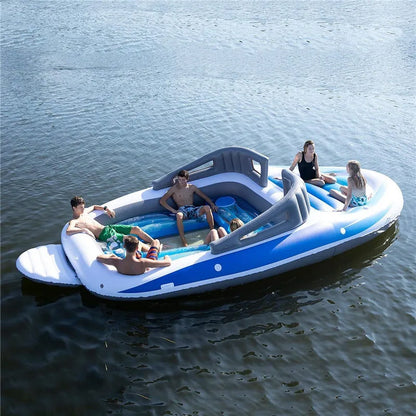 Inflatable boat 6 people inflatable floating island, sea party inflatable yacht, thickened PVC rafting boat