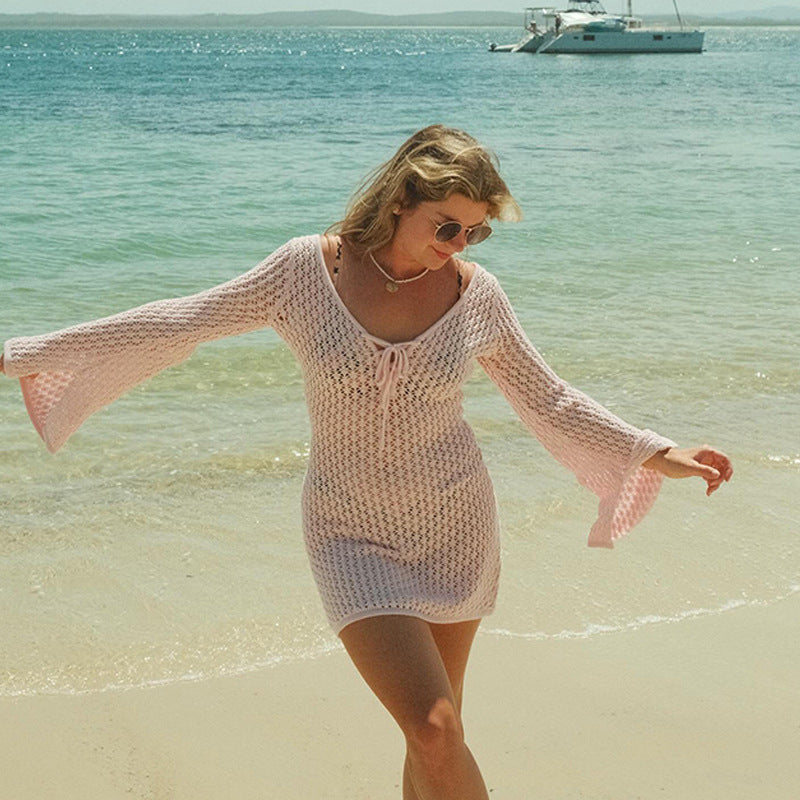 Solid-color knitted swimming dress top