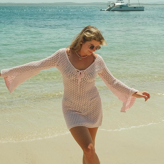 Solid-color knitted swimming dress top