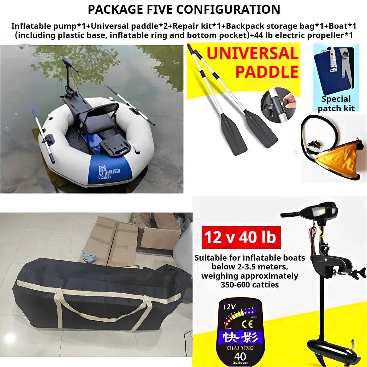2-Minute Foldable HDPE Inflatable Fishing Boat, 250kg Capacity Solo Raft w/ Electric Motor Port, Stable Pontoon for Lure Angling