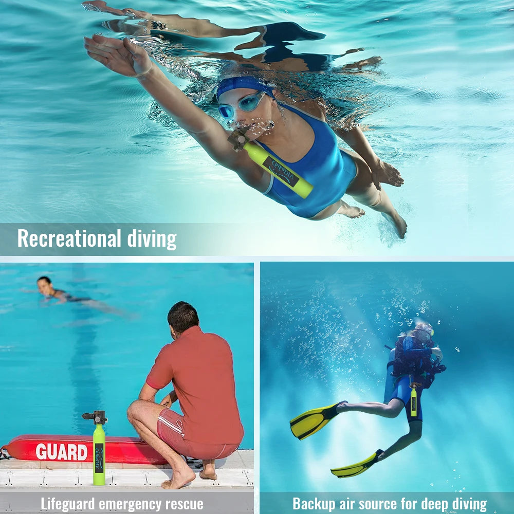 CHIKADIV C300P Mini Scuba Tank 0.5L with 5-10 Minutes,Portable Oxygen Tank for Snorkeling DivingWith Hand Pump Divig Gear travel