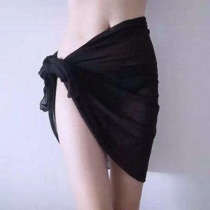 Swimming Black Gauze Cover-Up Skirt Worn over a Dress