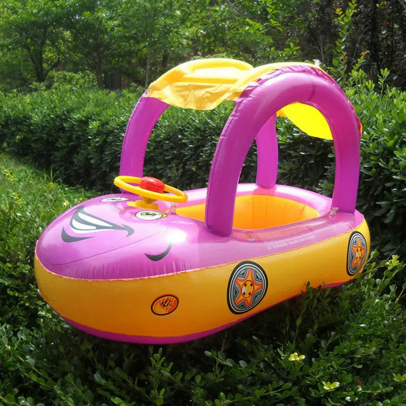 Summer Baby Flamingo Pool Float Safety Swimming Rings Inflatable Swim Float With Sunshade Seat Raft Water Fun Pool Toys