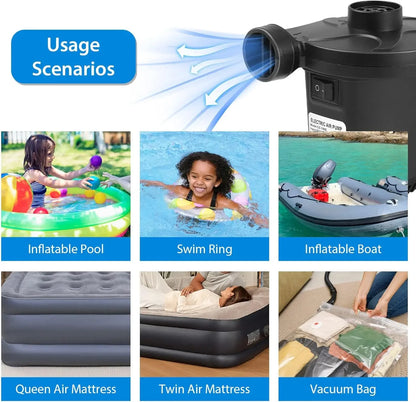 50W Electric Air Pump with 3 Nozzles，Quick 5000PA  Air Pump Inflator Deflator for Air Mattress Beds Pool Toys Raft Vacuum Bag