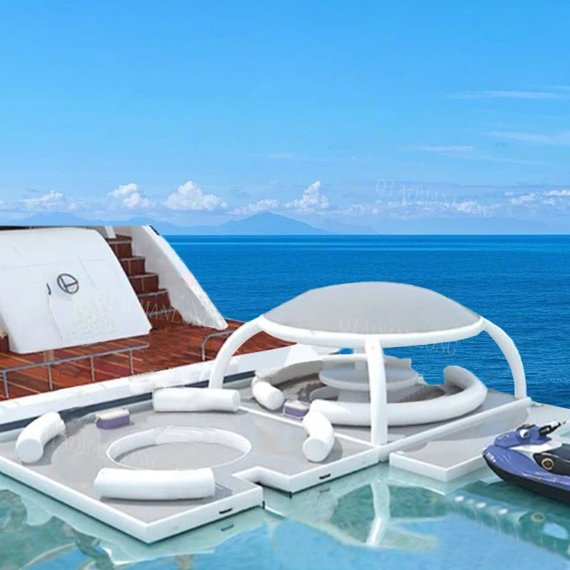 Raft Dock Air Mat Jet Ski Platform Customized Floating Inflatable Dock With Roof Tent Water Floating Island