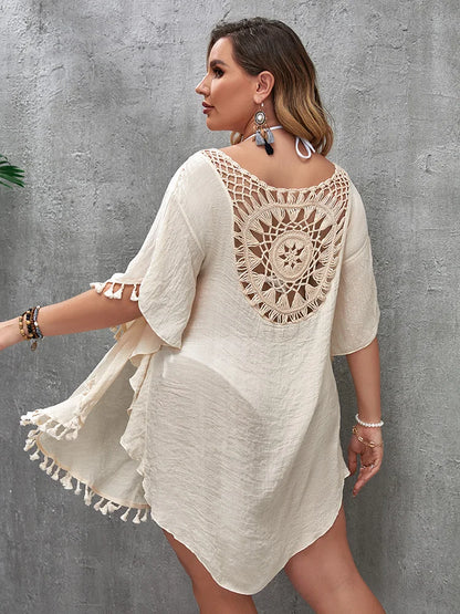 Swim Vacation Plus Size Sexy Loose Beach Dress Bikini Cover Up Swimsuit Hollow Out Casual Beachside Cover-Up Dress Beachwear
