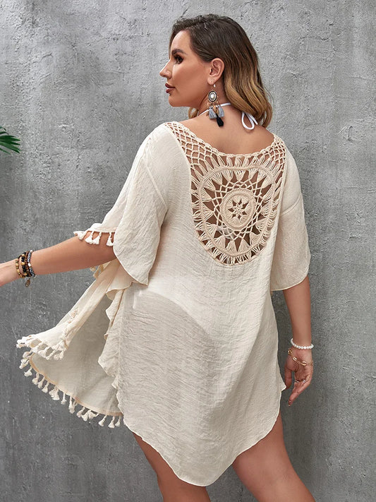 Swim Vacation Plus Size Sexy Loose Beach Dress Bikini Cover Up Swimsuit Hollow Out Casual Beachside Cover-Up Dress Beachwear