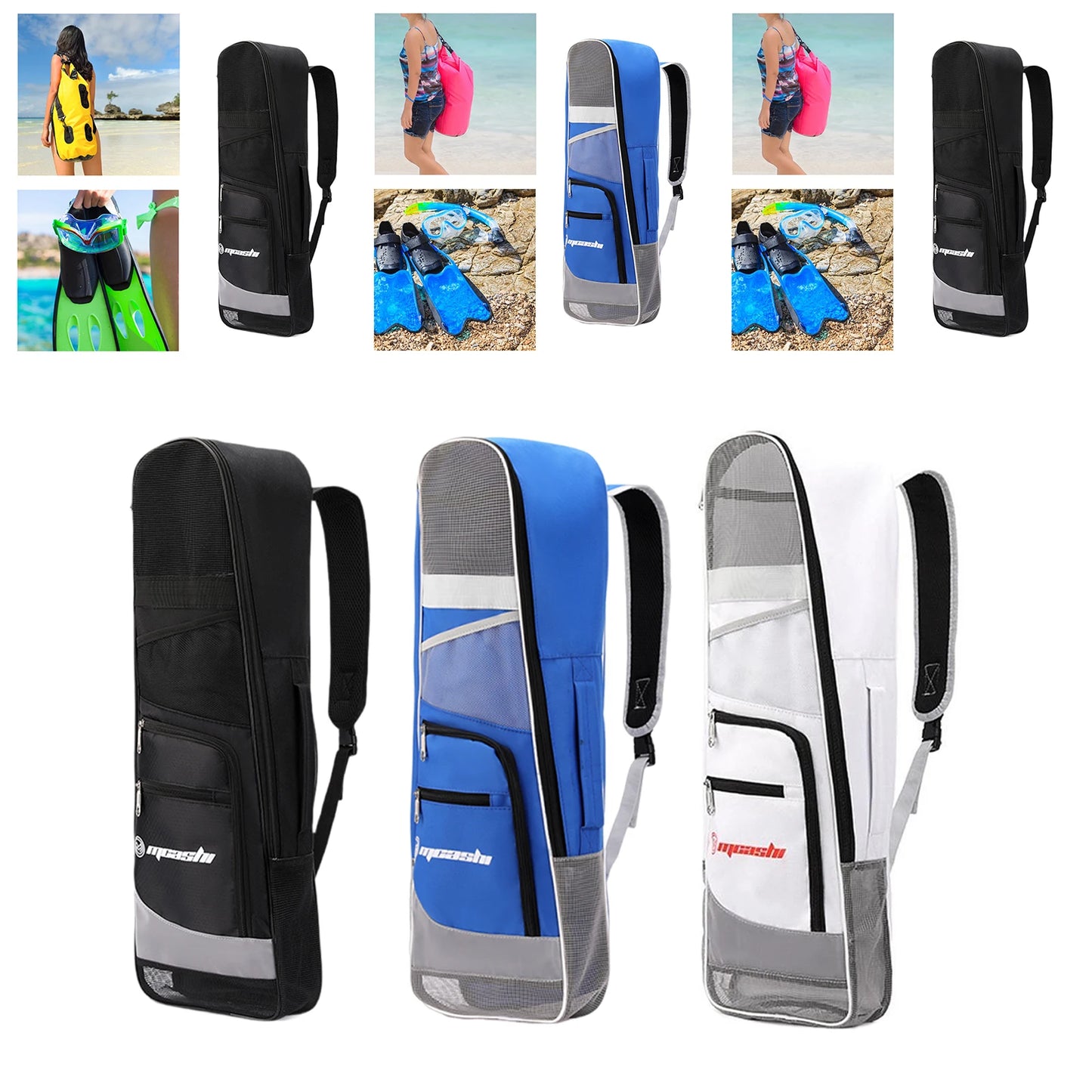 Snorkeling Backpack Fins Storage Bag Equipment Breathable with Pockets Shoulder Bag Organizer for Travel Workout Scuba Diving