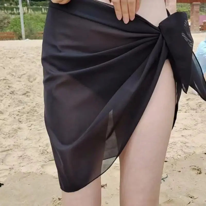 Swimming Black Gauze Cover-Up Skirt Worn over a Dress
