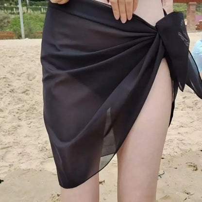 Swimming Black Gauze Cover-Up Skirt Worn over a Dress