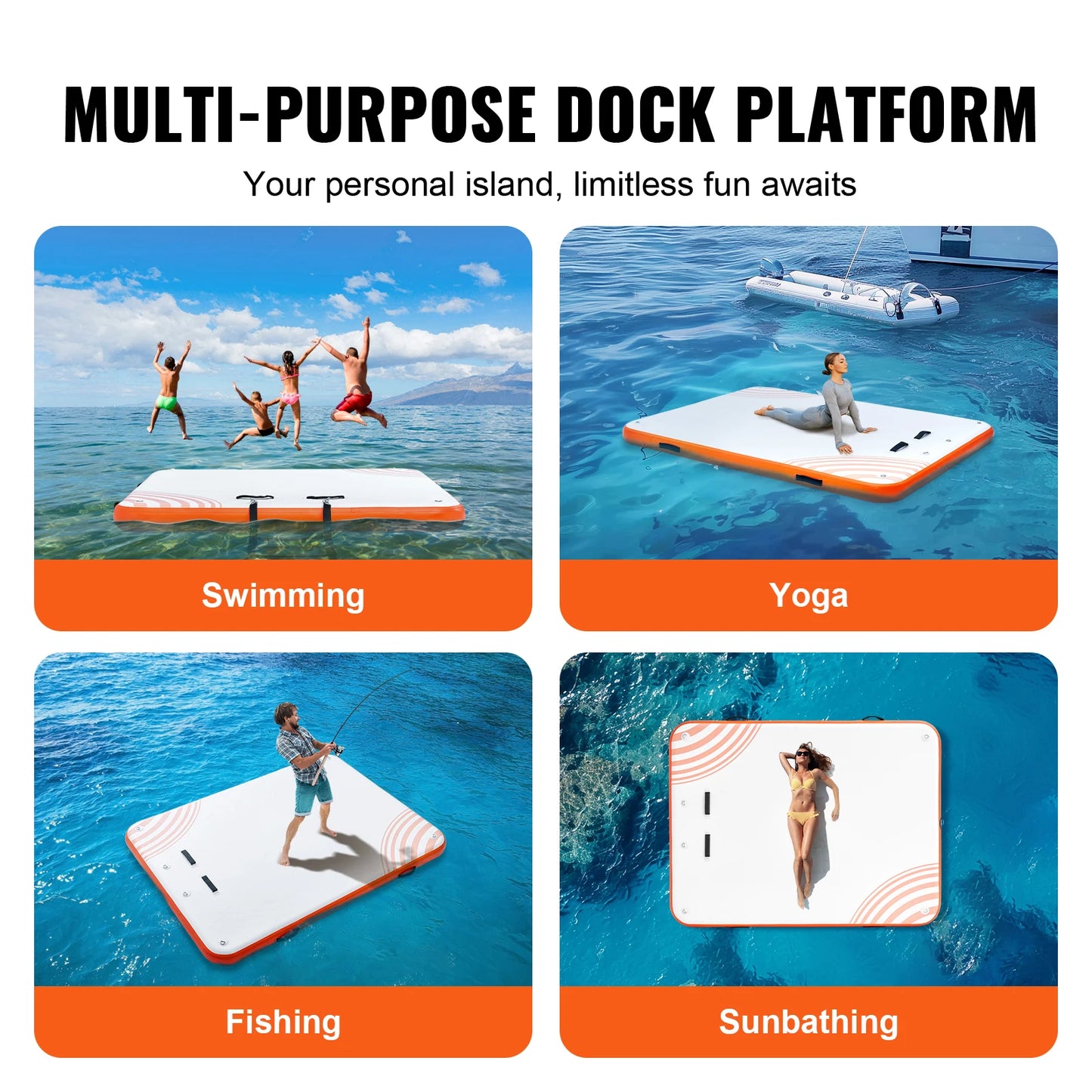 VEVOR Inflatable Floating Dock Non-Slip Water Floating Dock Mat with Detachable Ladder Floating Platform Island Raft for Pool