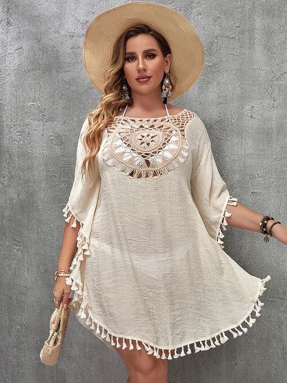Swim Vacation Plus Size Sexy Loose Beach Dress Bikini Cover Up Swimsuit Hollow Out Casual Beachside Cover-Up Dress Beachwear