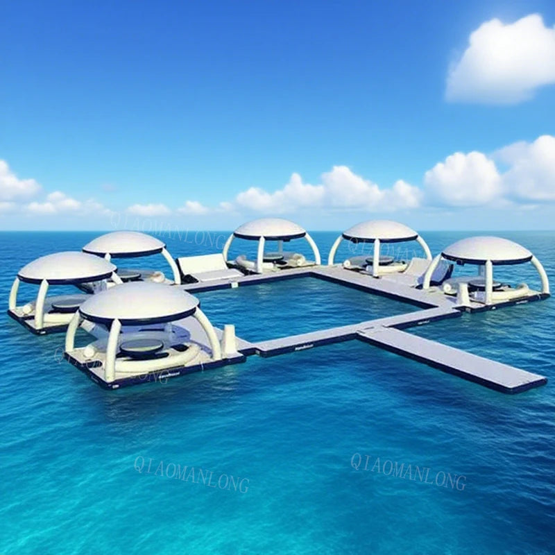 Raft Dock Air Mat Jet Ski Platform Customized Floating Inflatable Dock With Roof Tent Water Floating Island