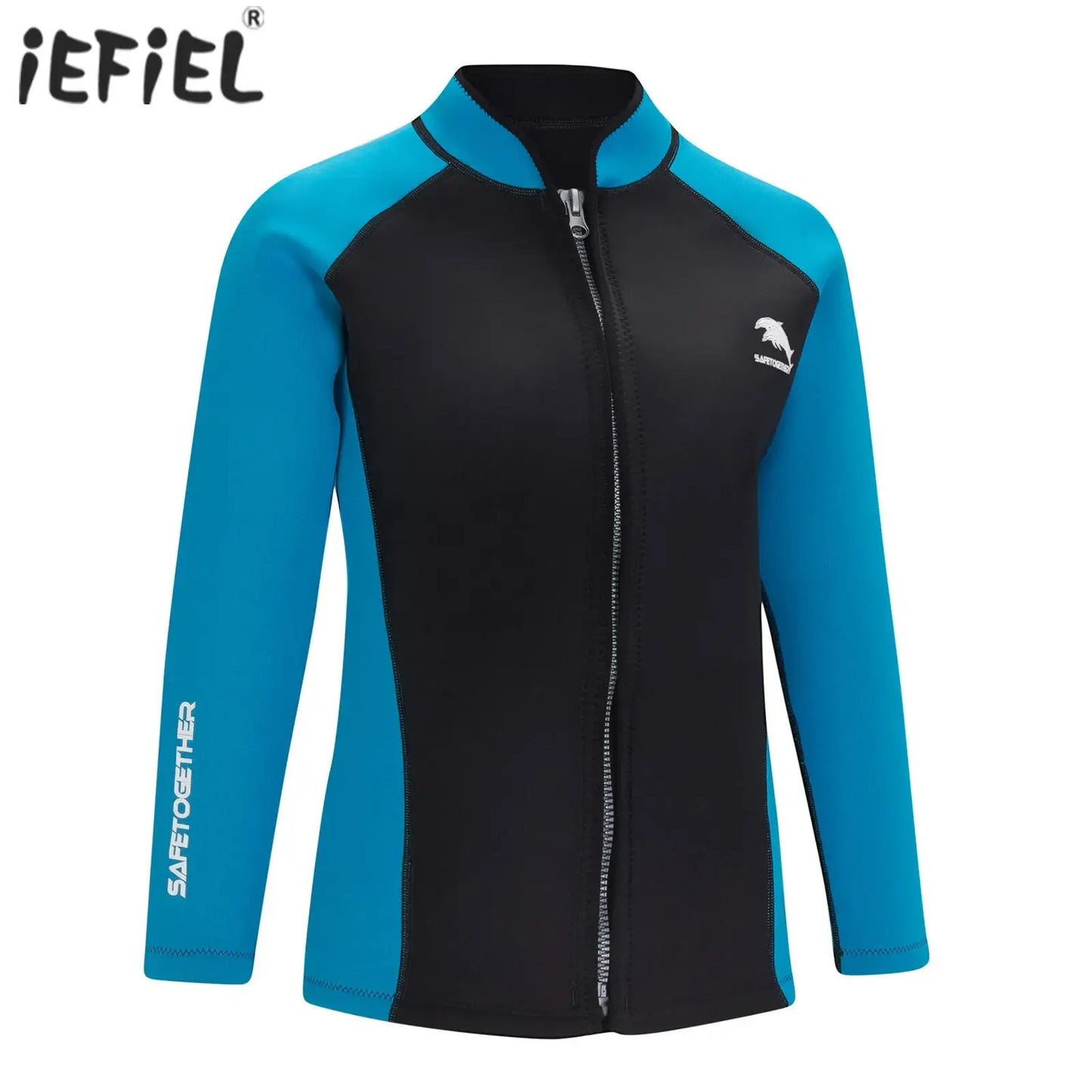 Women 2mm Neoprene Wetsuit Top Stand Collar Long Sleeve Zipper Color Block Surfing Thermal Jacket for Swimming Snorkeling Diving