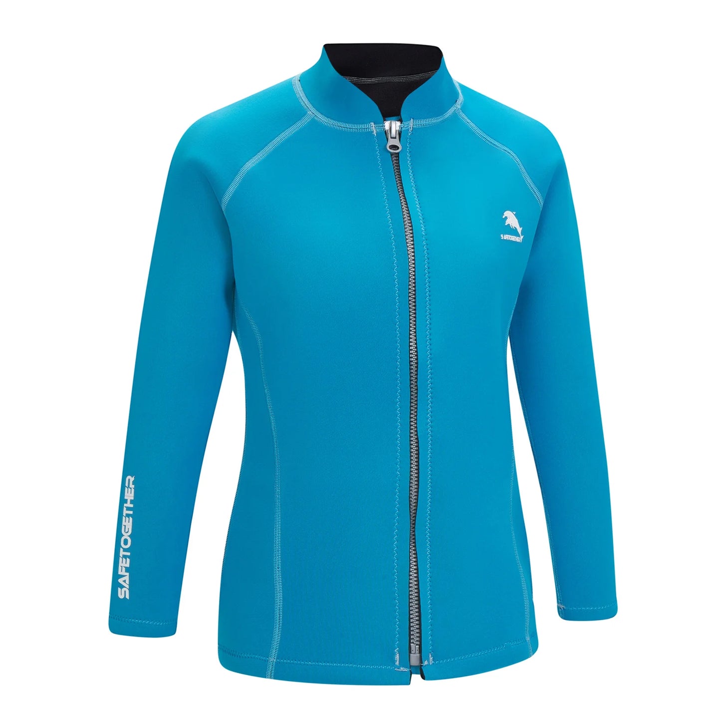 Women 2mm Neoprene Wetsuit Top Stand Collar Long Sleeve Zipper Color Block Surfing Thermal Jacket for Swimming Snorkeling Diving