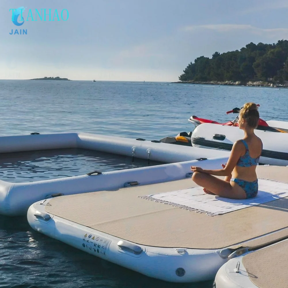 Inflatable Floating Dock Air Dock Platform Floating Island Raft with None-Slip Surface for Pool Beach Ocean