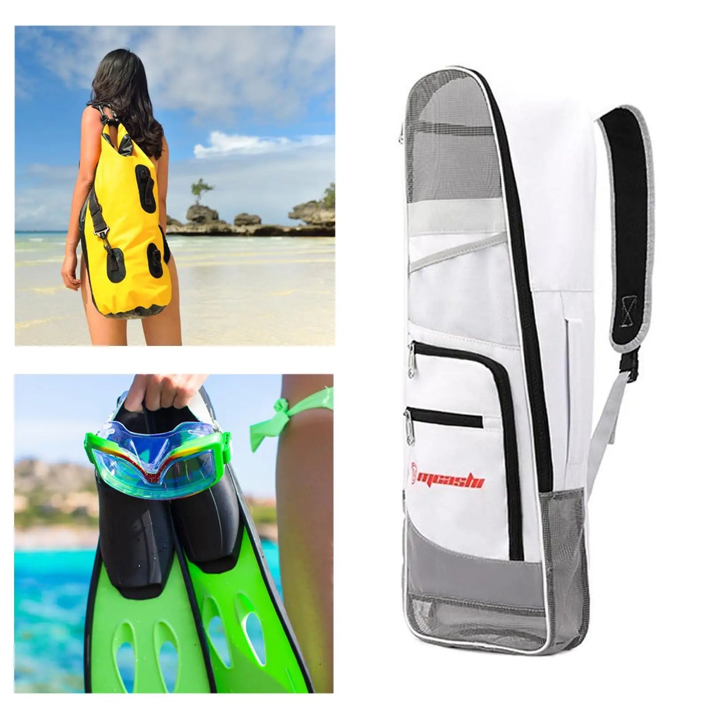 Snorkeling Backpack Fins Storage Bag Equipment Breathable with Pockets Shoulder Bag Organizer for Travel Workout Scuba Diving