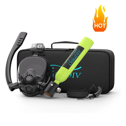 chikaDIV 0.5L Diving Tank with Snorkeling Mask, Hand Pump, Can be used underwater for 5-10 minutes, Outdoor Travel Equipment