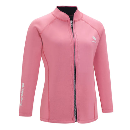 Women 2mm Neoprene Wetsuit Top Stand Collar Long Sleeve Zipper Color Block Surfing Thermal Jacket for Swimming Snorkeling Diving