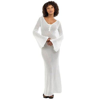 Solid-color knitted swimming dress top