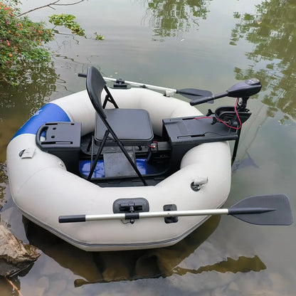 2-Minute Foldable HDPE Inflatable Fishing Boat, 250kg Capacity Solo Raft w/ Electric Motor Port, Stable Pontoon for Lure Angling