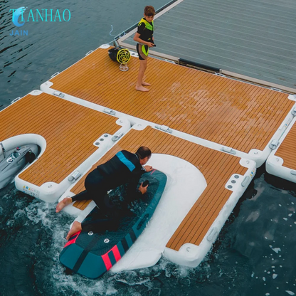 Inflatable Floating Dock Air Dock Platform Floating Island Raft with None-Slip Surface for Pool Beach Ocean