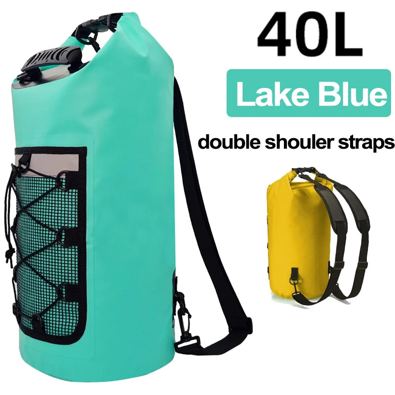 40L Floating Dry Bag for Kayaking Swimming Beach Waterproof Water Sports Rafting Boating Backpack Mesh Kayak Roll Top Travel Bag