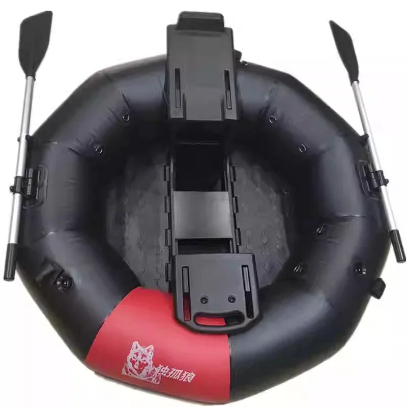 2-Minute Foldable HDPE Inflatable Fishing Boat, 250kg Capacity Solo Raft w/ Electric Motor Port, Stable Pontoon for Lure Angling