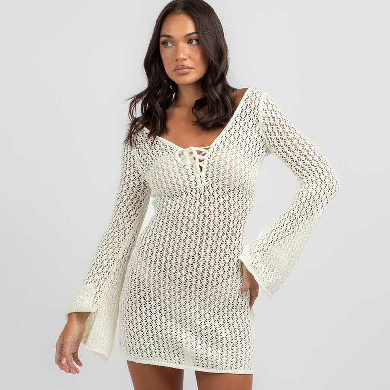 Solid-color knitted swimming dress top
