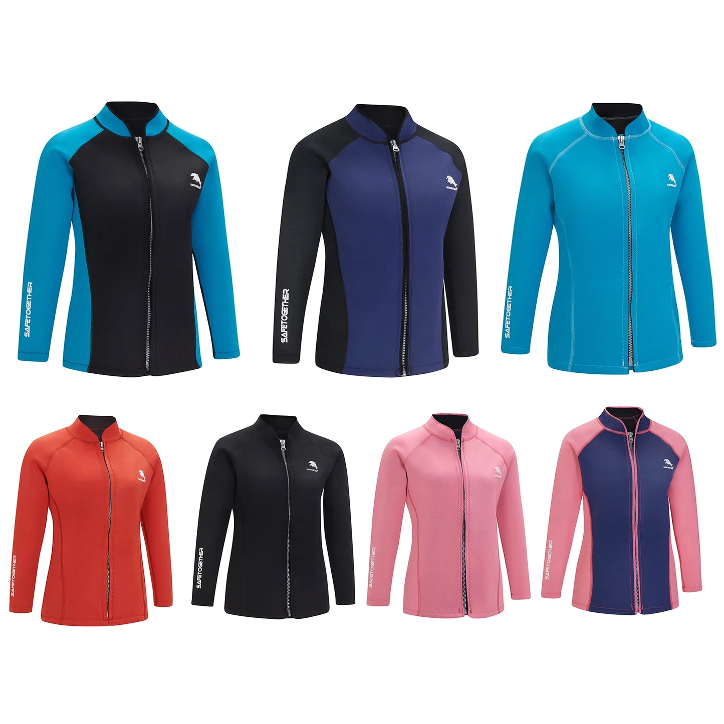 Women 2mm Neoprene Wetsuit Top Stand Collar Long Sleeve Zipper Color Block Surfing Thermal Jacket for Swimming Snorkeling Diving