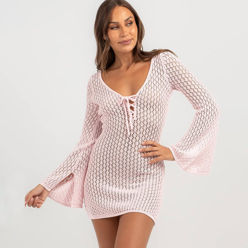 Solid-color knitted swimming dress top