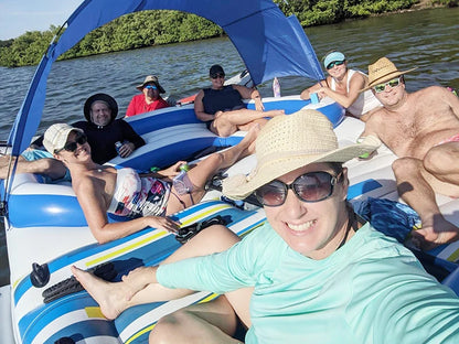 Outdoor 6-10 Person Water Party Raft Float Boat Inflatable Floating Island with Tent Canopy