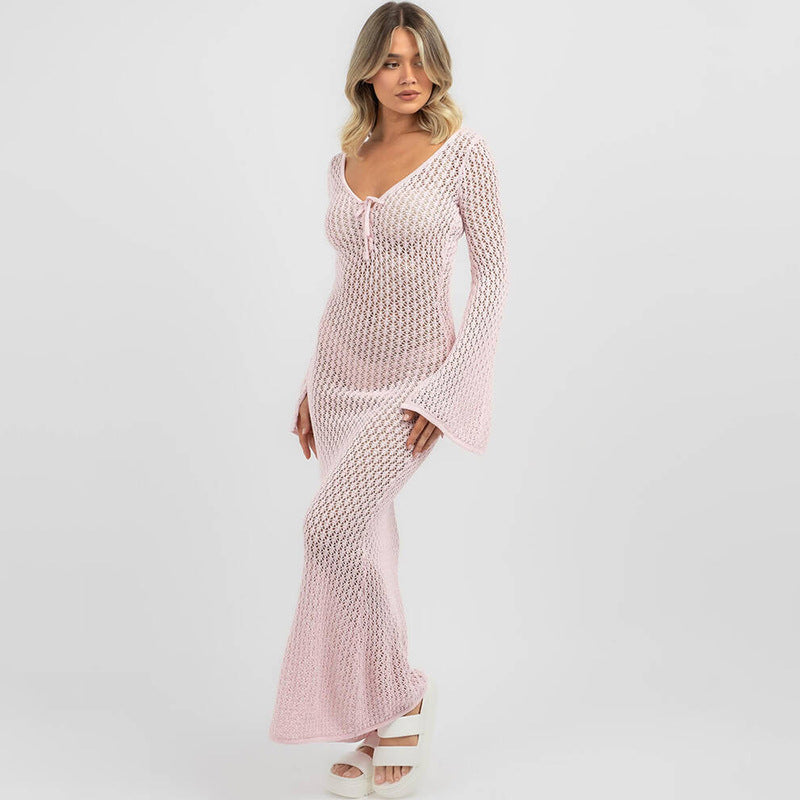 Solid-color knitted swimming dress top