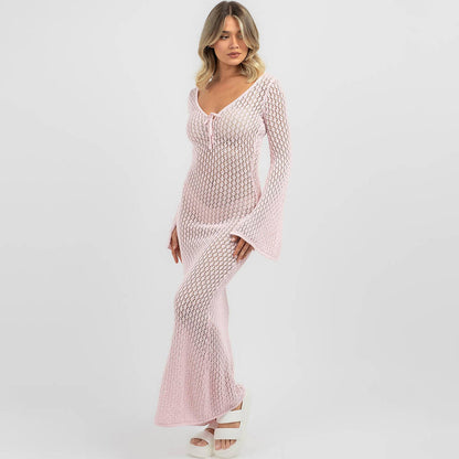 Solid-color knitted swimming dress top