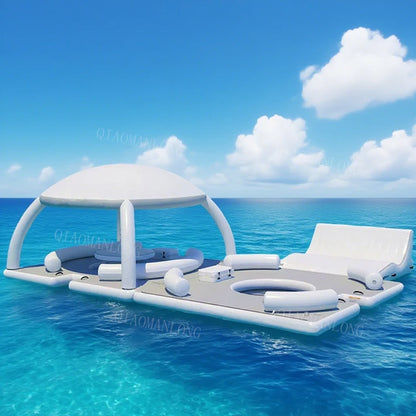 Raft Dock Air Mat Jet Ski Platform Customized Floating Inflatable Dock With Roof Tent Water Floating Island