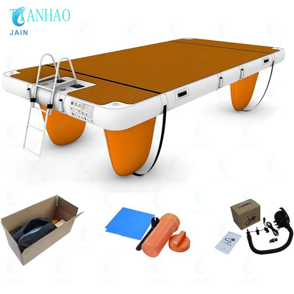 Inflatable Floating Dock Air Dock Platform Floating Island Raft with None-Slip Surface for Pool Beach Ocean
