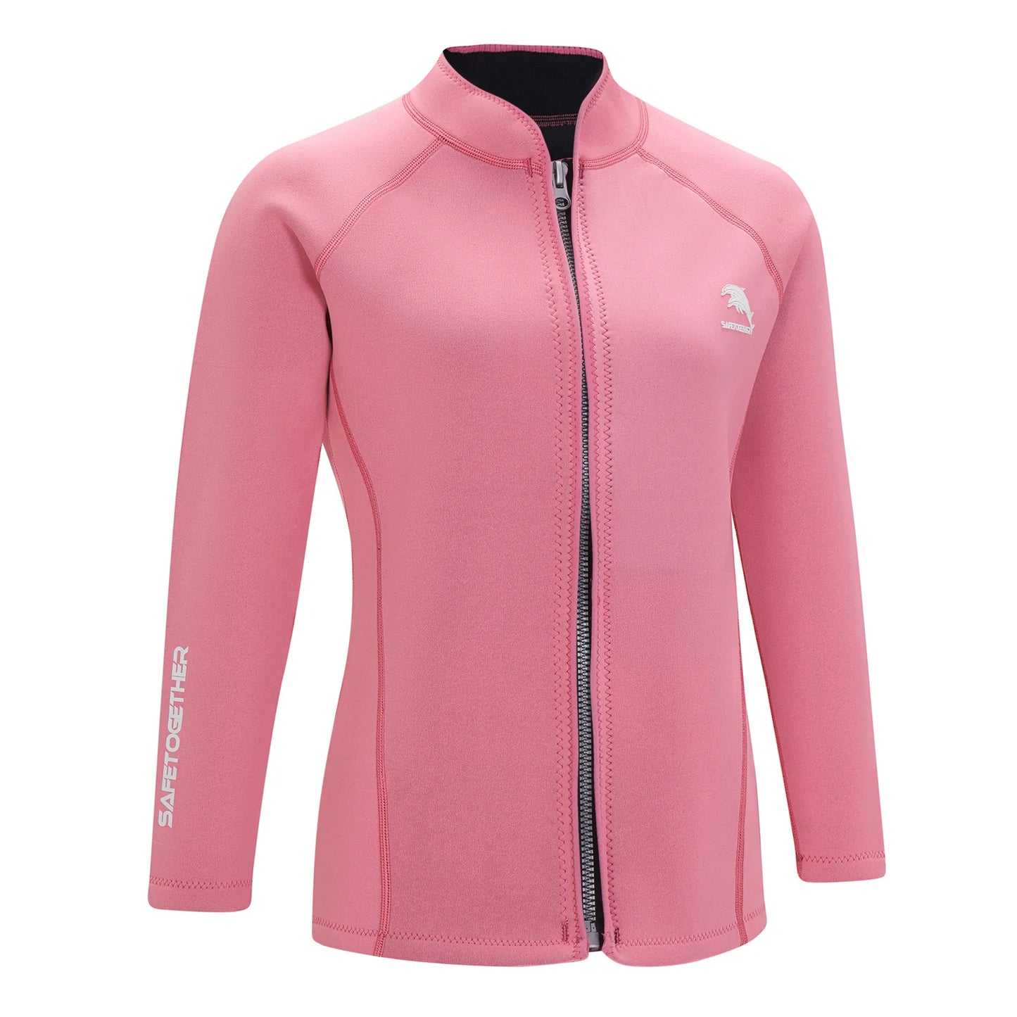 Women 2mm Neoprene Wetsuit Top Stand Collar Long Sleeve Zipper Color Block Surfing Thermal Jacket for Swimming Snorkeling Diving