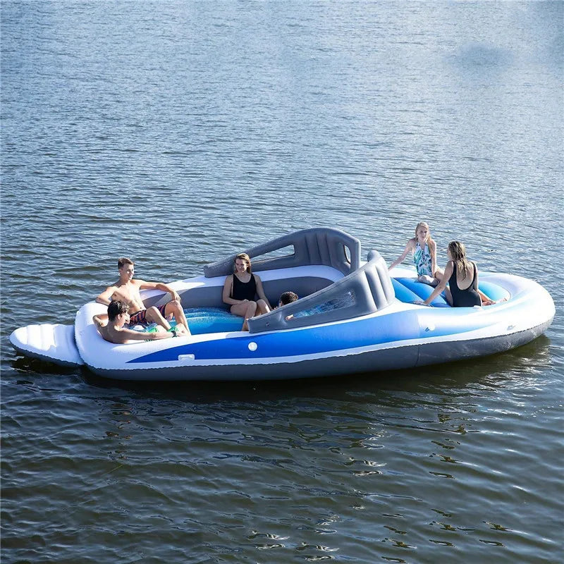 Inflatable boat 6 people inflatable floating island, sea party inflatable yacht, thickened PVC rafting boat