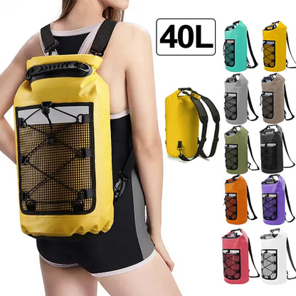 40L Floating Dry Bag for Kayaking Swimming Beach Waterproof Water Sports Rafting Boating Backpack Mesh Kayak Roll Top Travel Bag