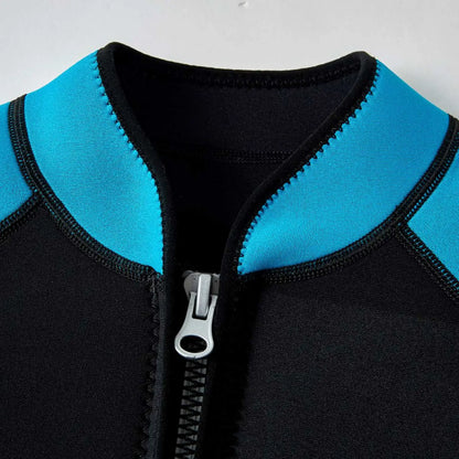 Women 2mm Neoprene Wetsuit Top Stand Collar Long Sleeve Zipper Color Block Surfing Thermal Jacket for Swimming Snorkeling Diving