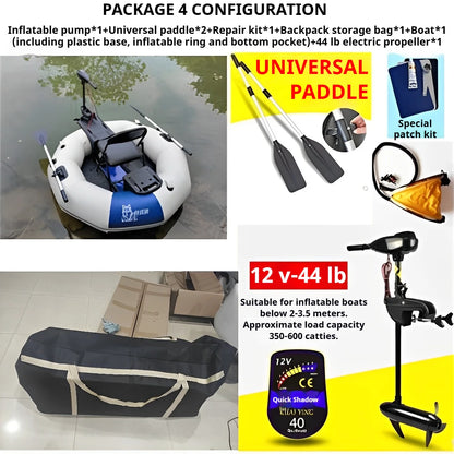 2-Minute Foldable HDPE Inflatable Fishing Boat, 250kg Capacity Solo Raft w/ Electric Motor Port, Stable Pontoon for Lure Angling