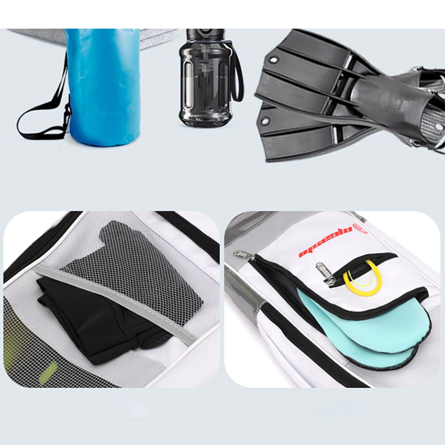 Snorkeling Backpack Fins Storage Bag Equipment Breathable with Pockets Shoulder Bag Organizer for Travel Workout Scuba Diving
