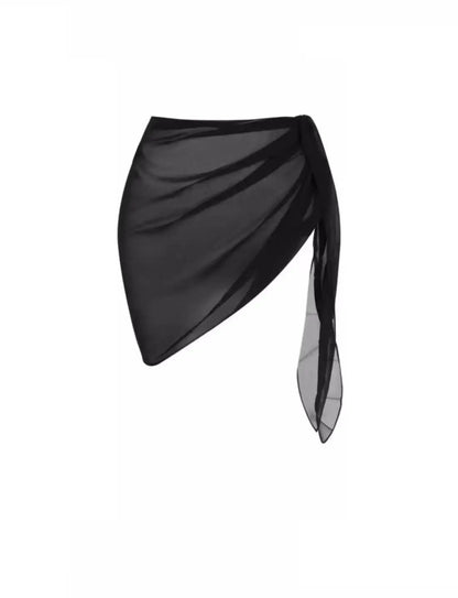 Swimming Black Gauze Cover-Up Skirt Worn over a Dress