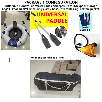 2-Minute Foldable HDPE Inflatable Fishing Boat, 250kg Capacity Solo Raft w/ Electric Motor Port, Stable Pontoon for Lure Angling